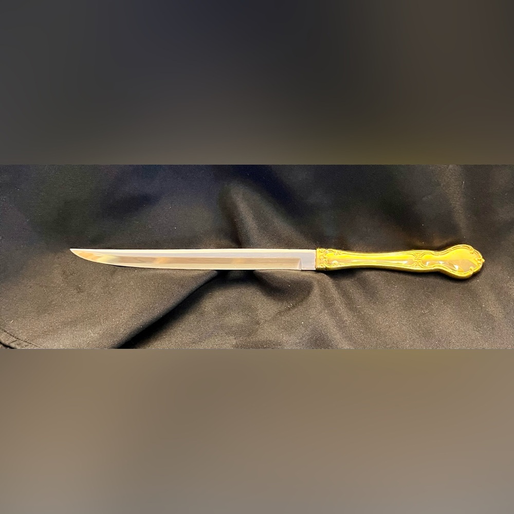 VTG Carvel Hall Gold Carving Set 3pc Mid Century Modern MCM Knife Fork Host Retr - Picture 9 of 12